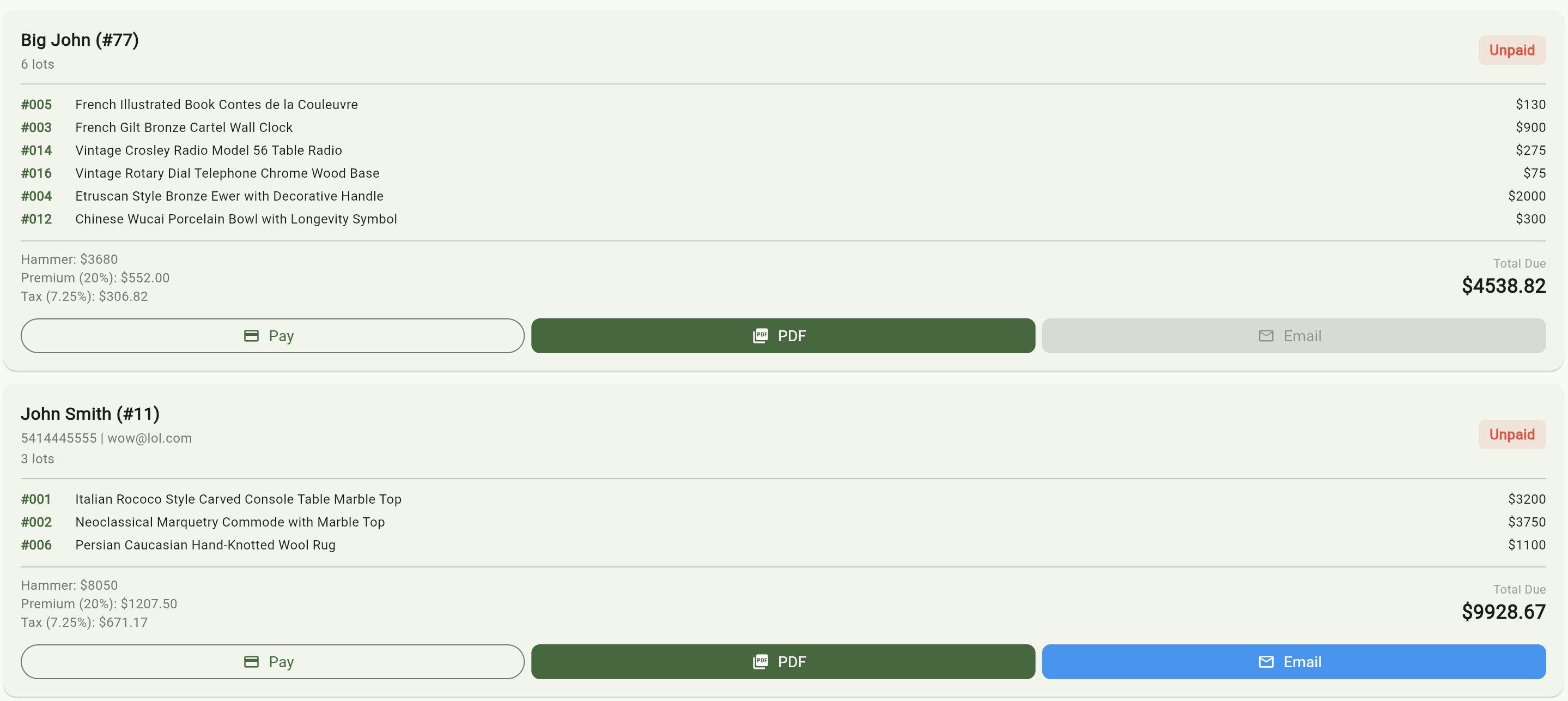Buyer invoices with payment tracking